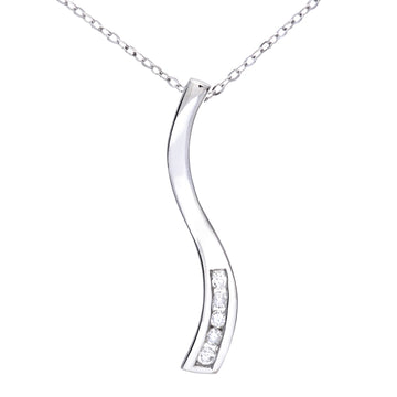 Channel Set Diamond Swirl Pendant In 9ct White Gold